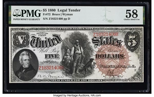 image for: Fr. 72 $5 1880 Legal Tender PMG Choice About Unc 58....