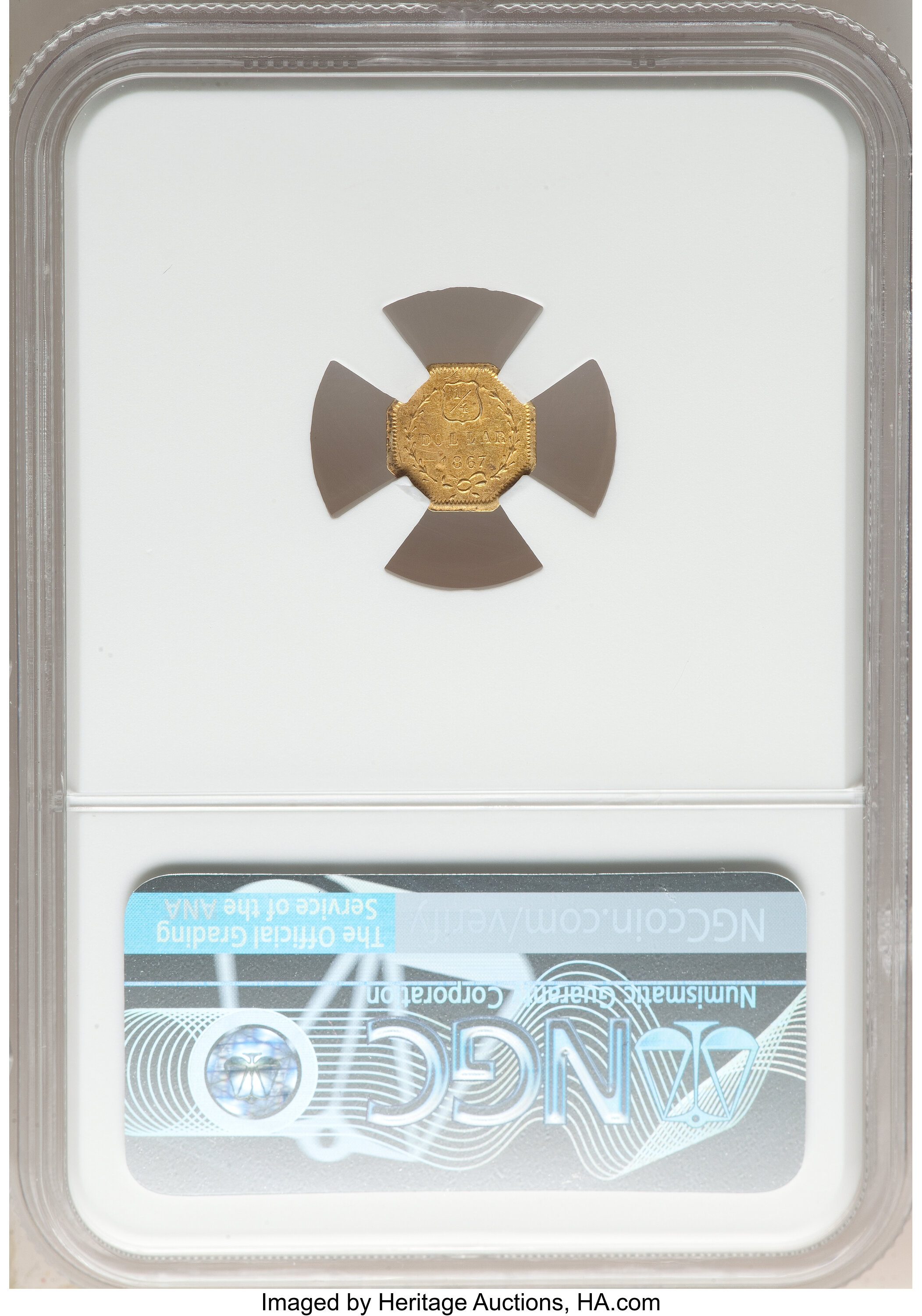 image for: 1867 25C Liberty Head Octagonal 25 Cents, BG-742, Low R.7, MS62 NGC. Ex: The Storck Collection. NGC Census: (2/1). PCGS Pop...