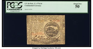 image for: Continental Currency February 17, 1776 $4 PCGS About New 50....