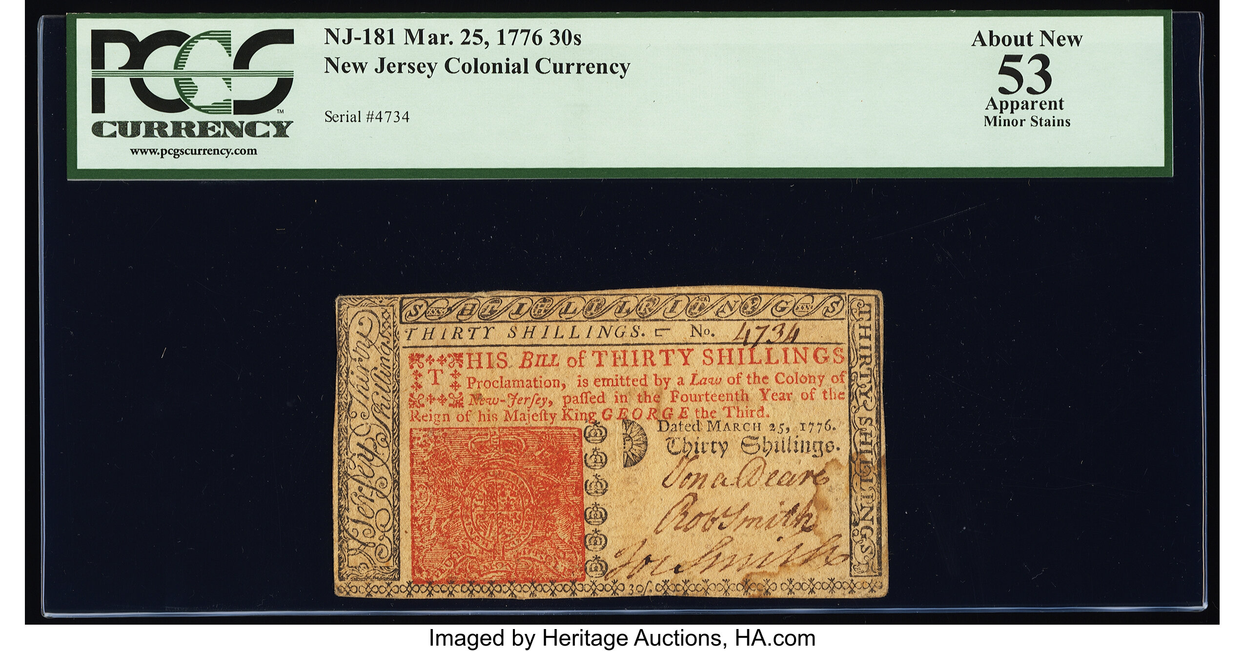 image for: New Jersey March 25, 1776 30s PCGS Apparent About New 53....