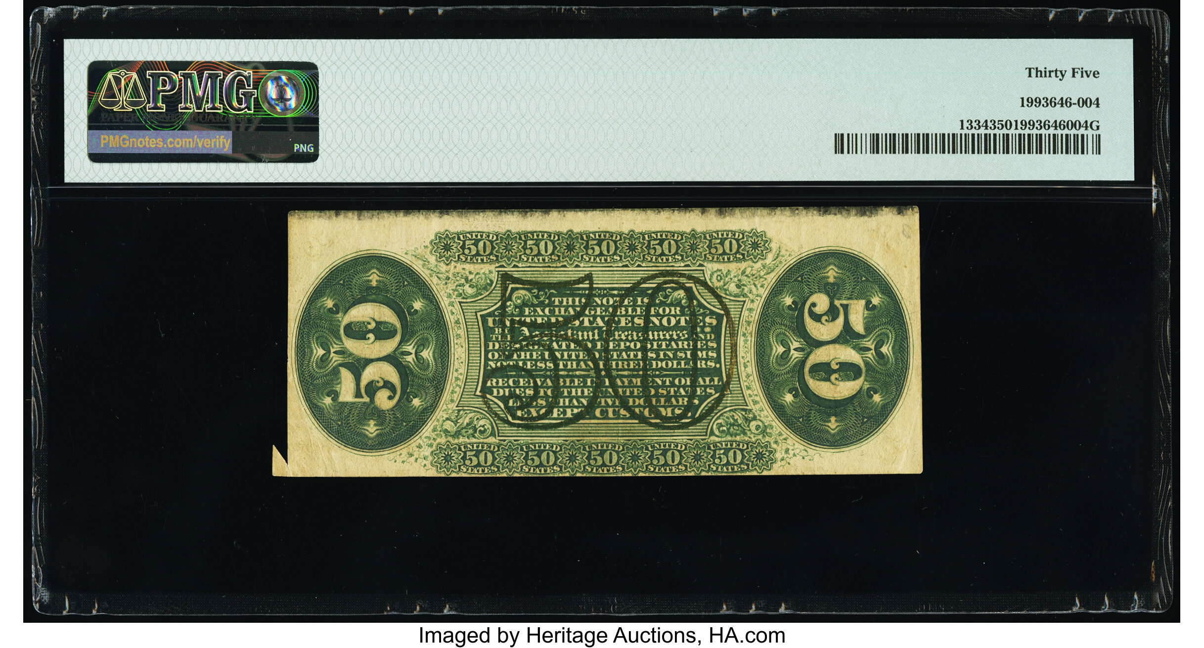 image for: Minor Cutting Error Fr. 1334 50¢ Third Issue Spinner PMG Choice Very Fine 35....