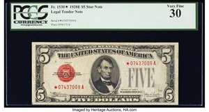 image for: Fr. 1530* $5 1928E Legal Tender Star Note. PCGS Very Fine 30....