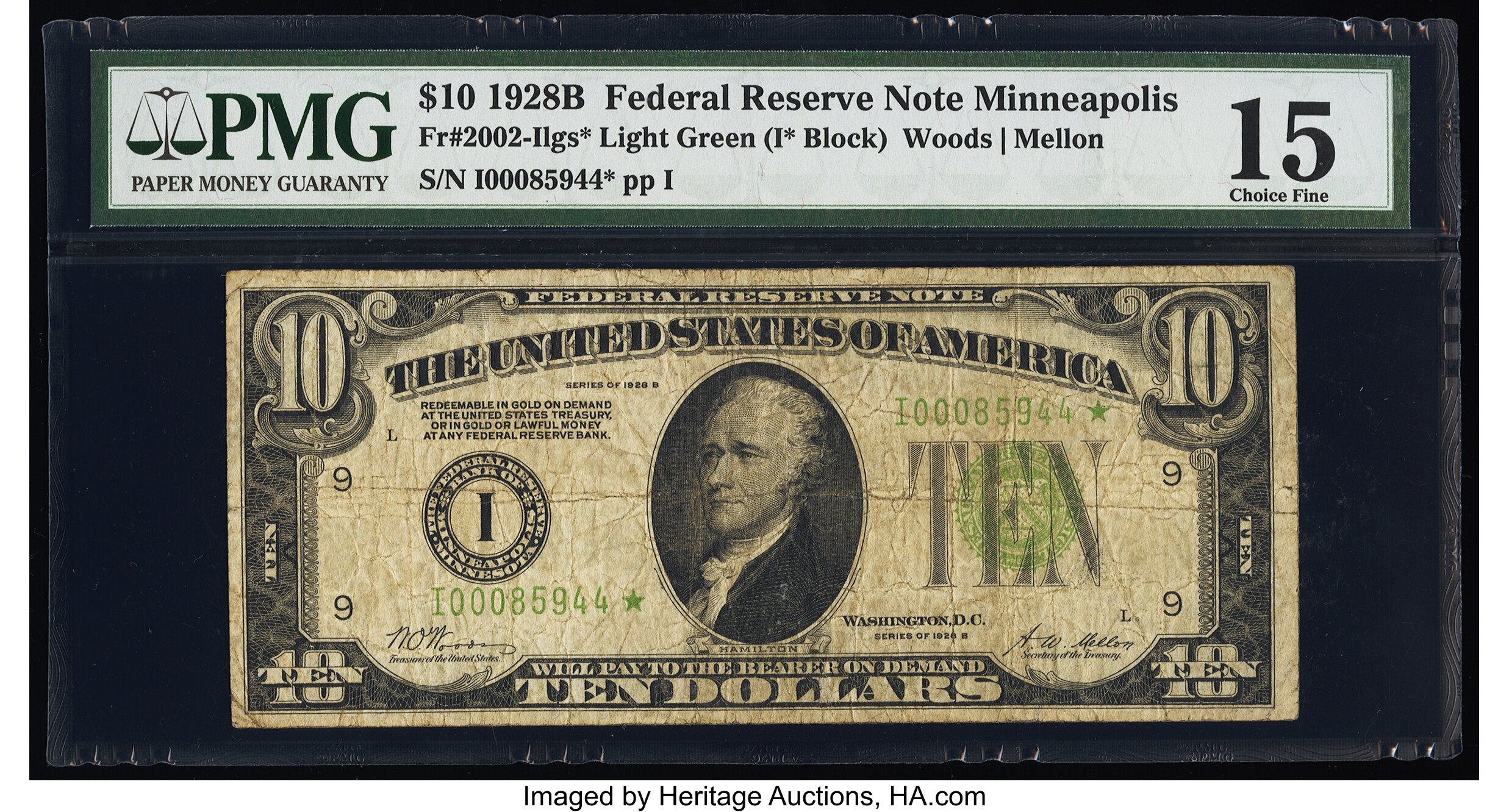 image for: Fr. 2002-I* $10 1928B Light Green Seal Federal Reserve Star Note. PMG Choice Fine 15....