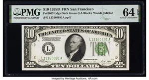 image for: Fr. 2002-L $10 1928B Federal Reserve Note. PMG Choice Uncirculated 64 EPQ....