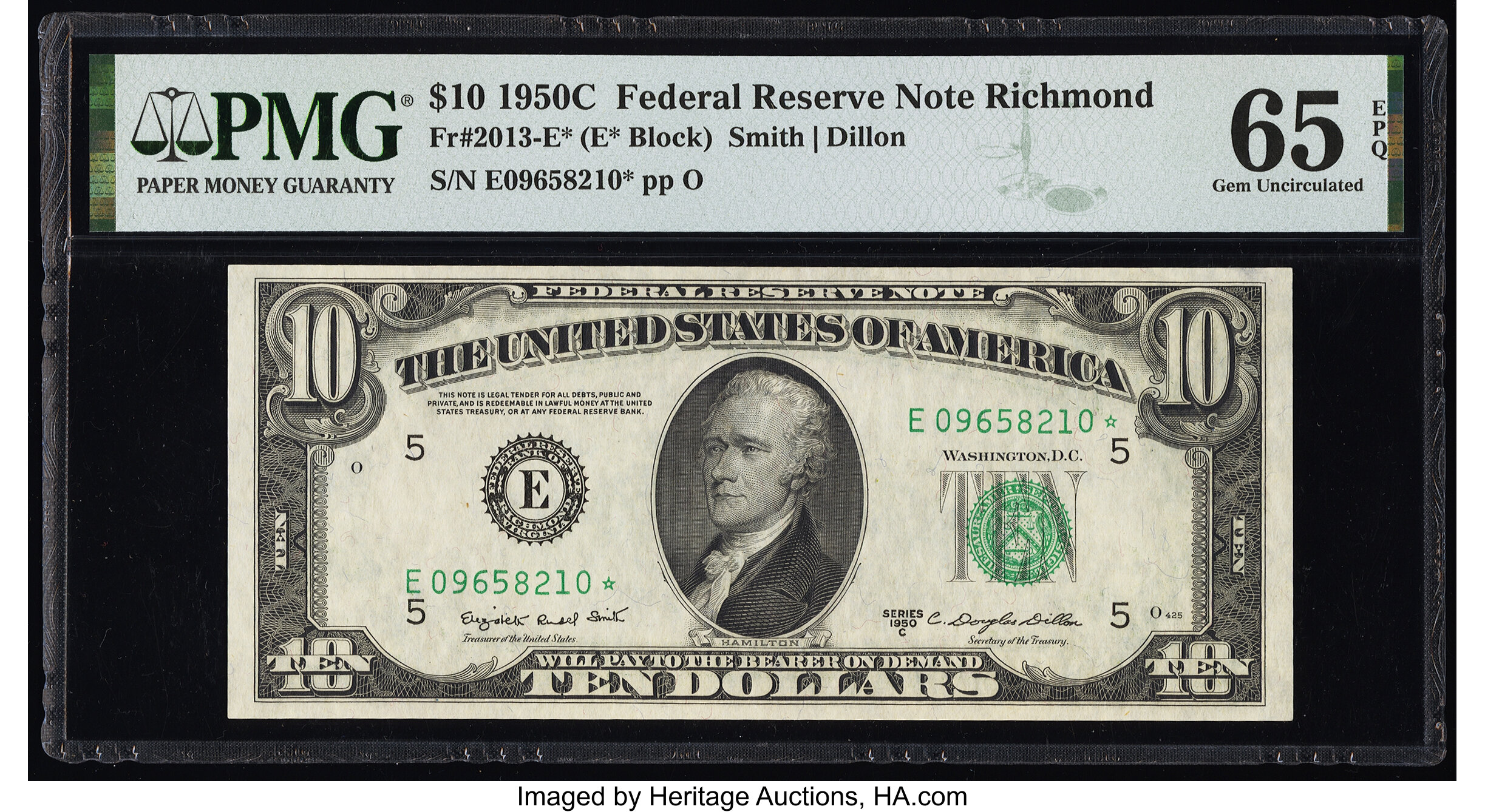 image for: Fr. 2013-E* $10 1950C Federal Reserve Star Note. PMG Gem Uncirculated 65 EPQ....