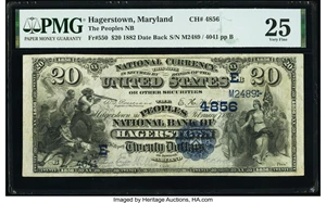 image for: Hagerstown, MD - $20 1882 Date Back Fr. 550 The Peoples National Bank Ch. # (E)4856 PMG Very Fine 25....