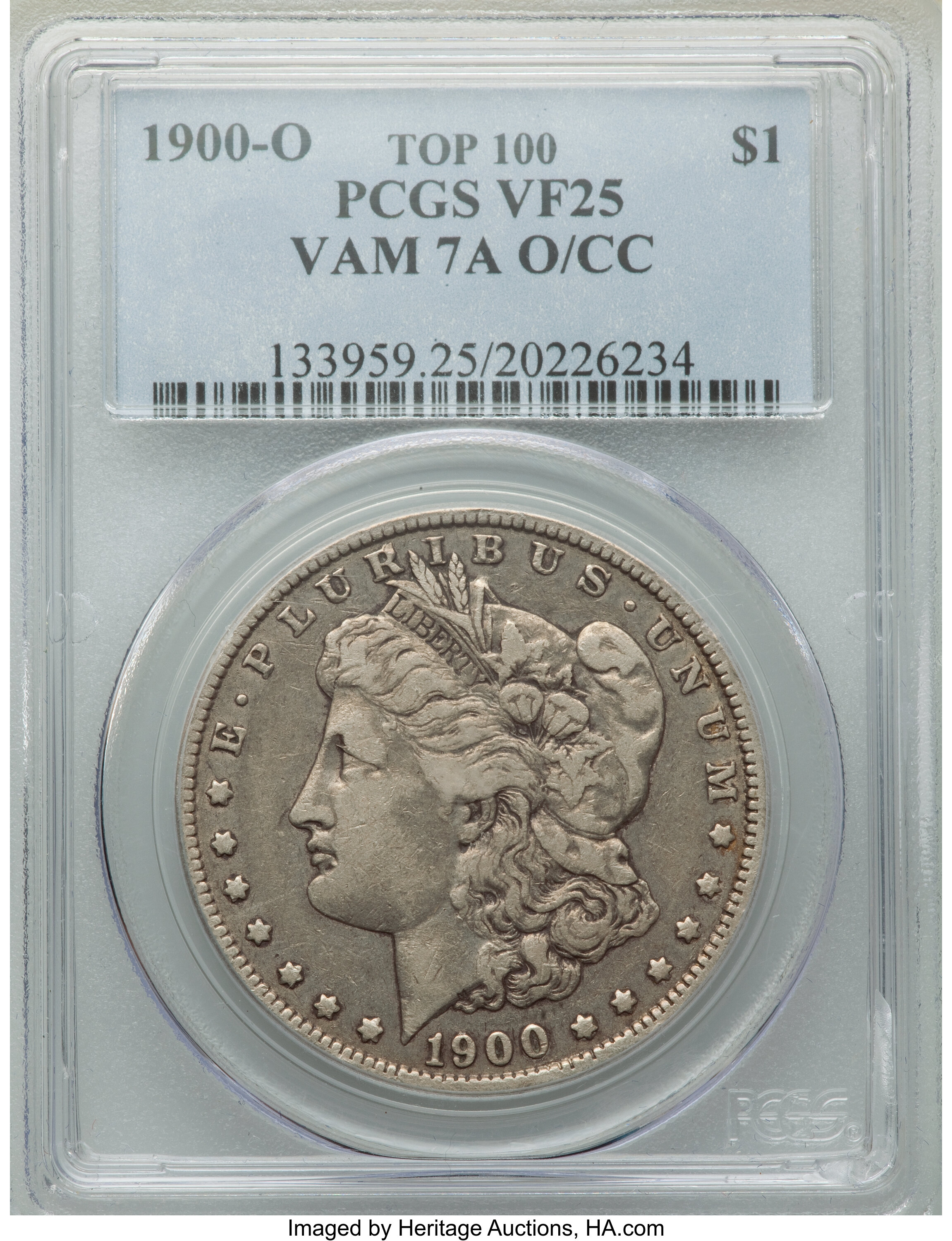 image for: 1900-O/CC $1 VAM-7A VF25 PCGS. A Top 100 Variety. PCGS Population: (4/52). NGC Census: (0/0). CDN: $120 Whsle. Bid for NGC/...