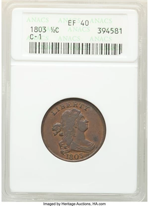 image for: 1803 1/2 C C-1, B-1, R.1, XF40 ANACS. ...