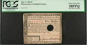image for: MA-282. Massachusetts. May 5, 1780. $5. PCGS Currency Choice About New 58 PPQ.