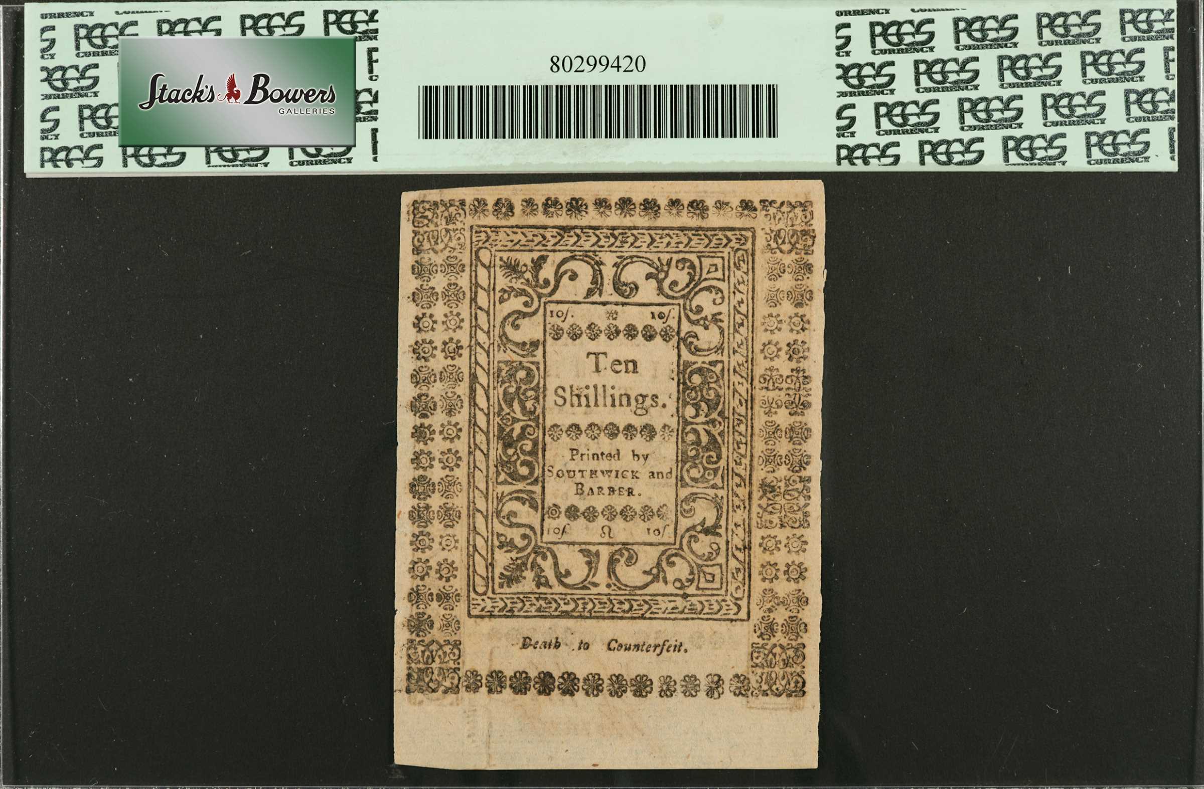 image for: RI-297. Rhode Island. May, 1786. 10 Shillings. PCGS Currency Choice New 63.