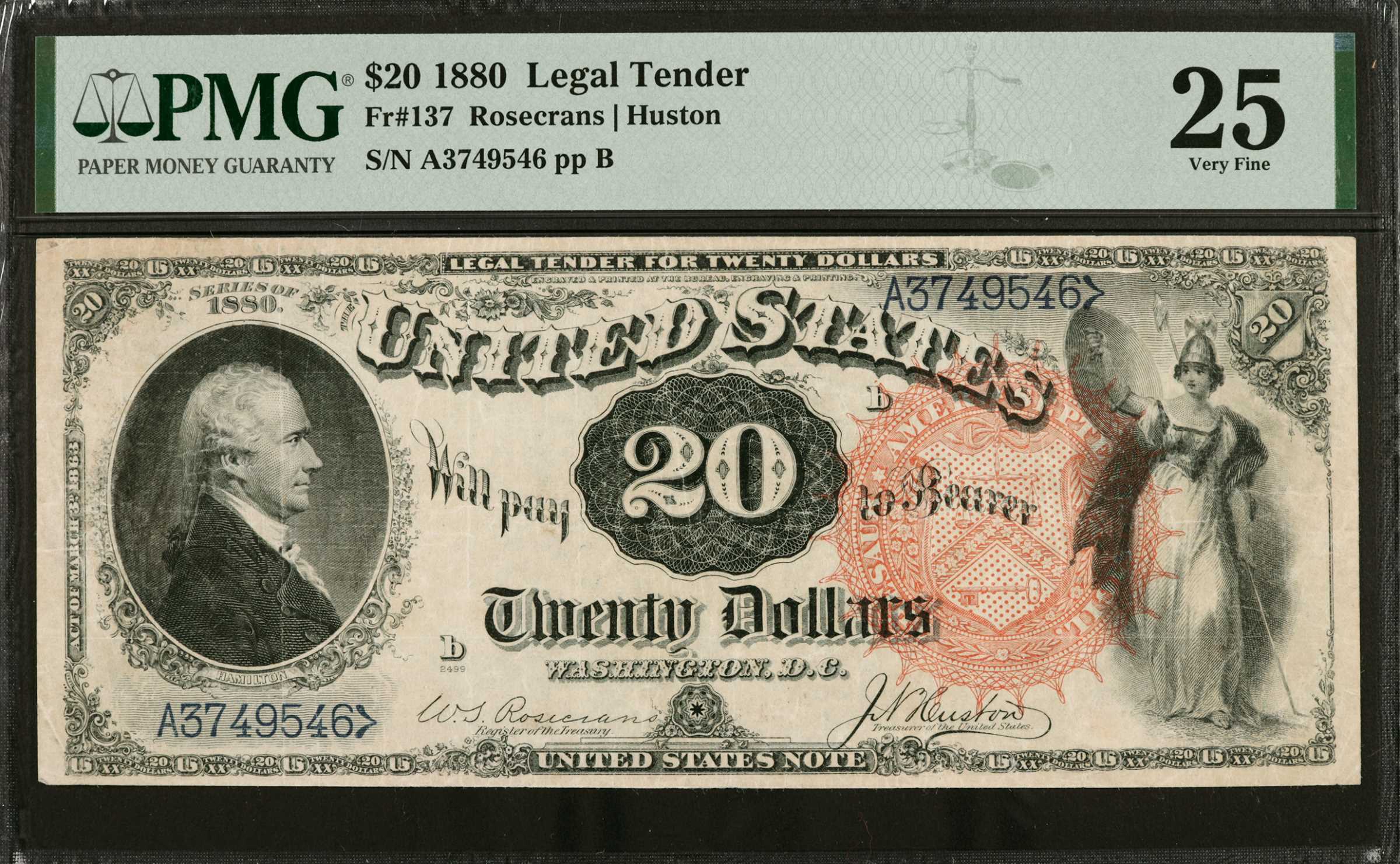 image for: Fr. 137. 1880 $20  Legal Tender Note. PMG Very Fine 25.