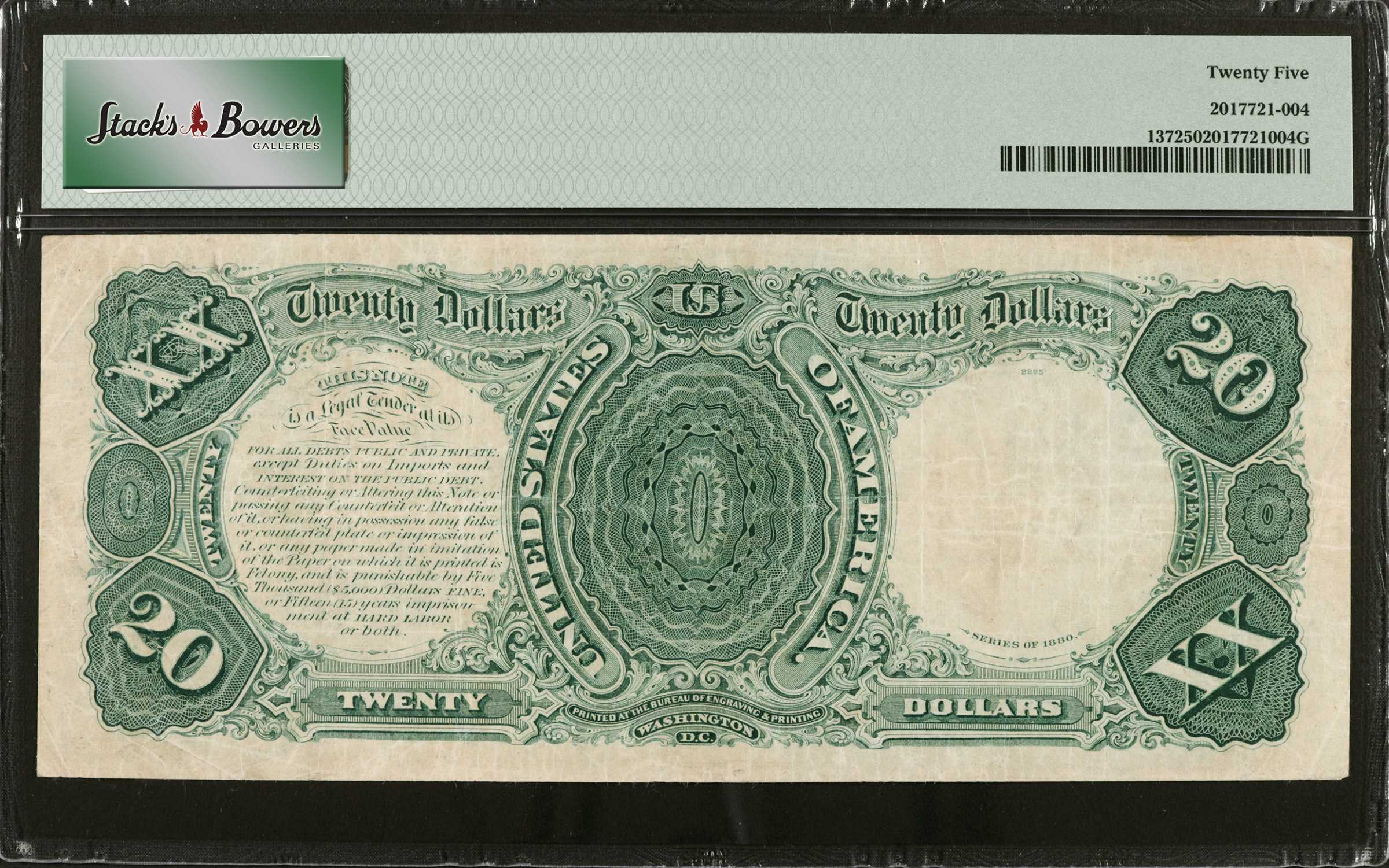 image for: Fr. 137. 1880 $20  Legal Tender Note. PMG Very Fine 25.