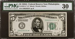 image for: Fr. 1951-C*. 1928A $5 Federal Reserve Star Note. Philadelphia. PMG Very Fine 30.