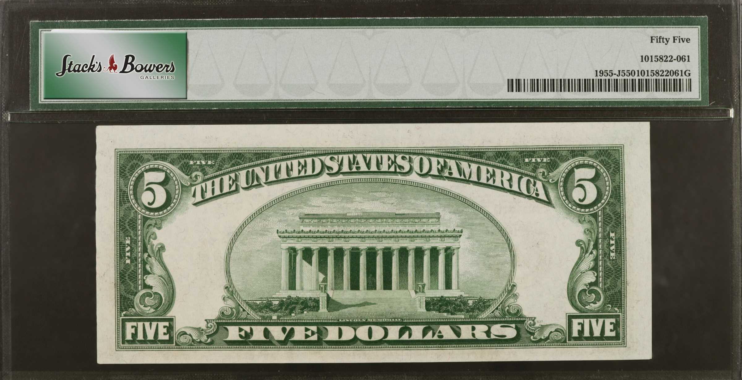 image for: Fr. 1955-J. 1934 $5  Federal Reserve Note. Kansas City. PMG About Uncirculated 55. Non-Mule.