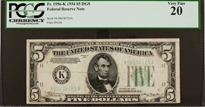 image for: Fr. 1956-K. 1934 $5 Federal Reserve Note. Dallas. PCGS Currency Very Fine 20.
