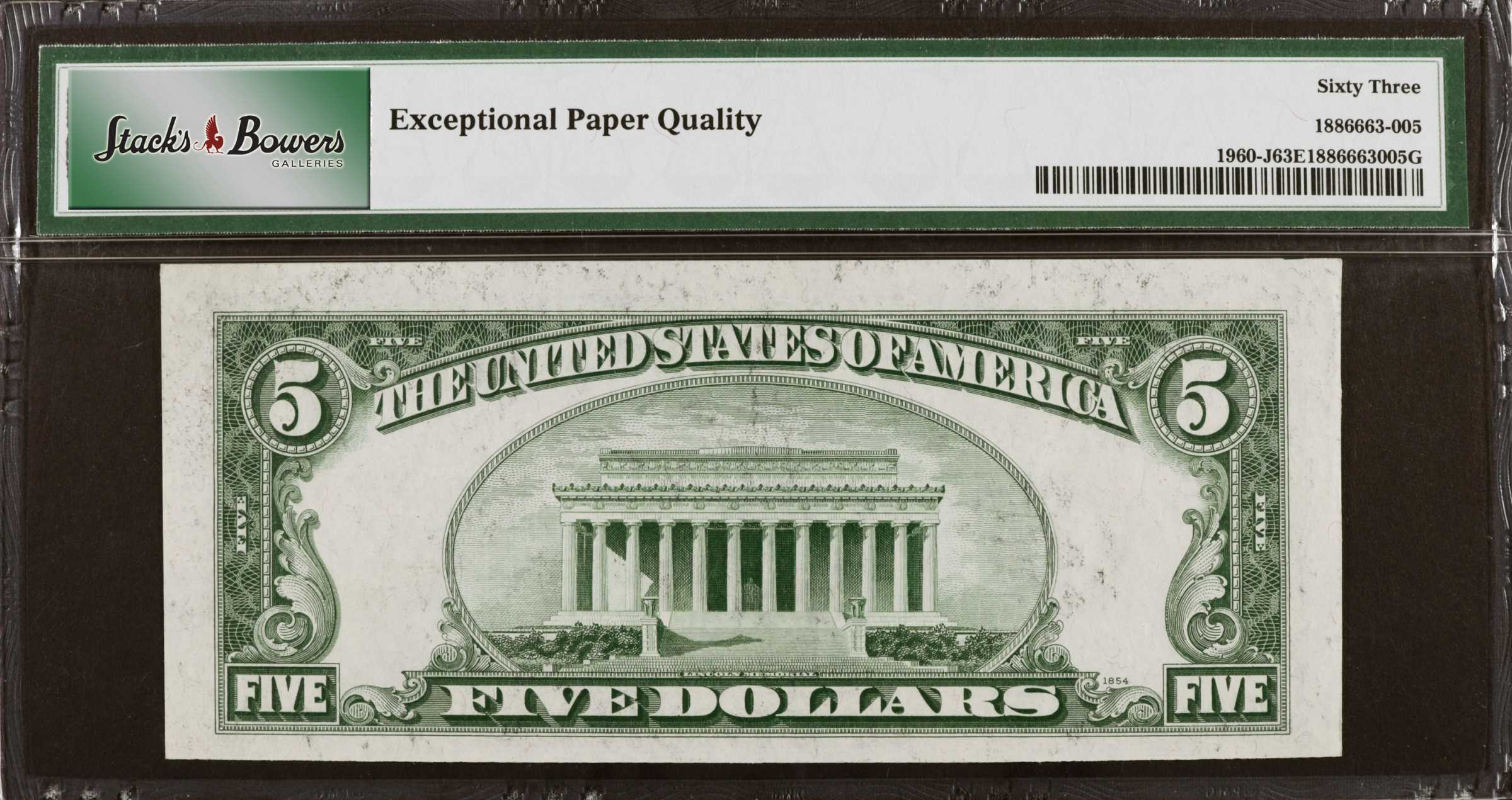 image for: Fr. 1960-J. 1934D $5  Federal Reserve Note. Kansas City. PMG Choice Uncirculated 63 EPQ. Semi-Solid Serial Number.
