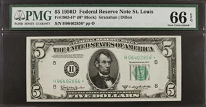 image for: Fr. 1965-H*. 1950D $5 Federal Reserve Star Note. St. Louis. PMG Gem Uncirculated 66 EPQ.