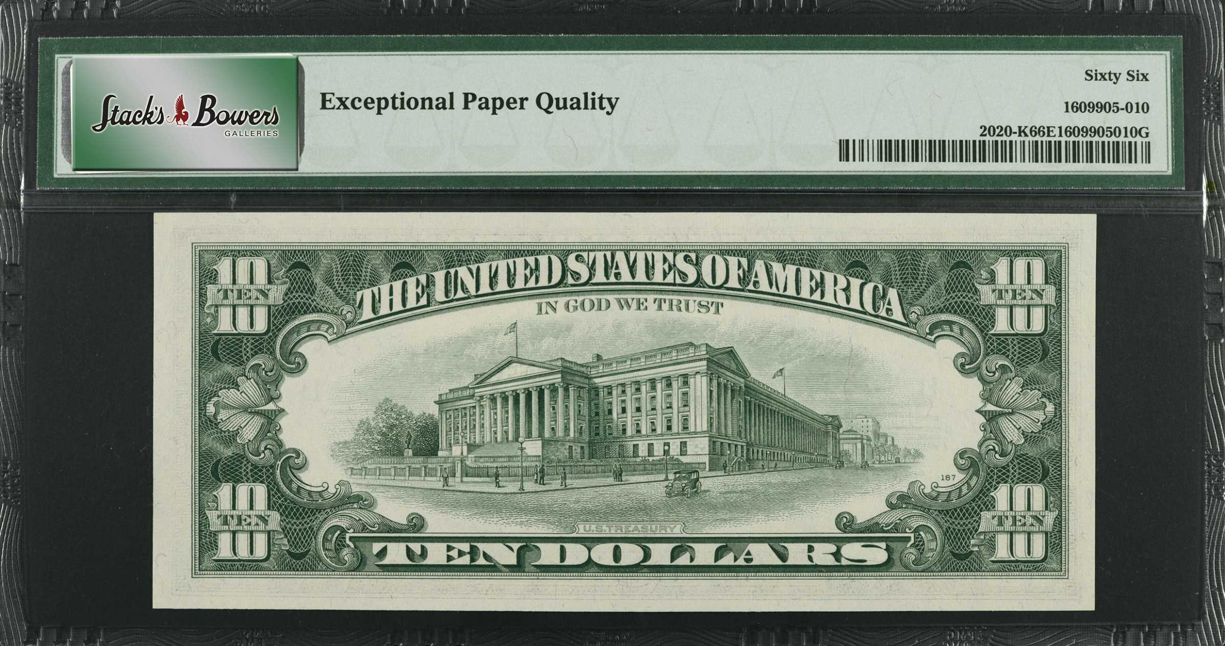 image for: Fr. 2020-K. 1969B $10  Federal Reserve Note. Dallas. PMG Gem Uncirculated 66 EPQ.
