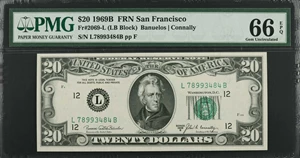 image for: Fr. 2069-L. 1969B $20 Federal Reserve Note. San Francisco. PMG Gem Uncirculated 66 EPQ.