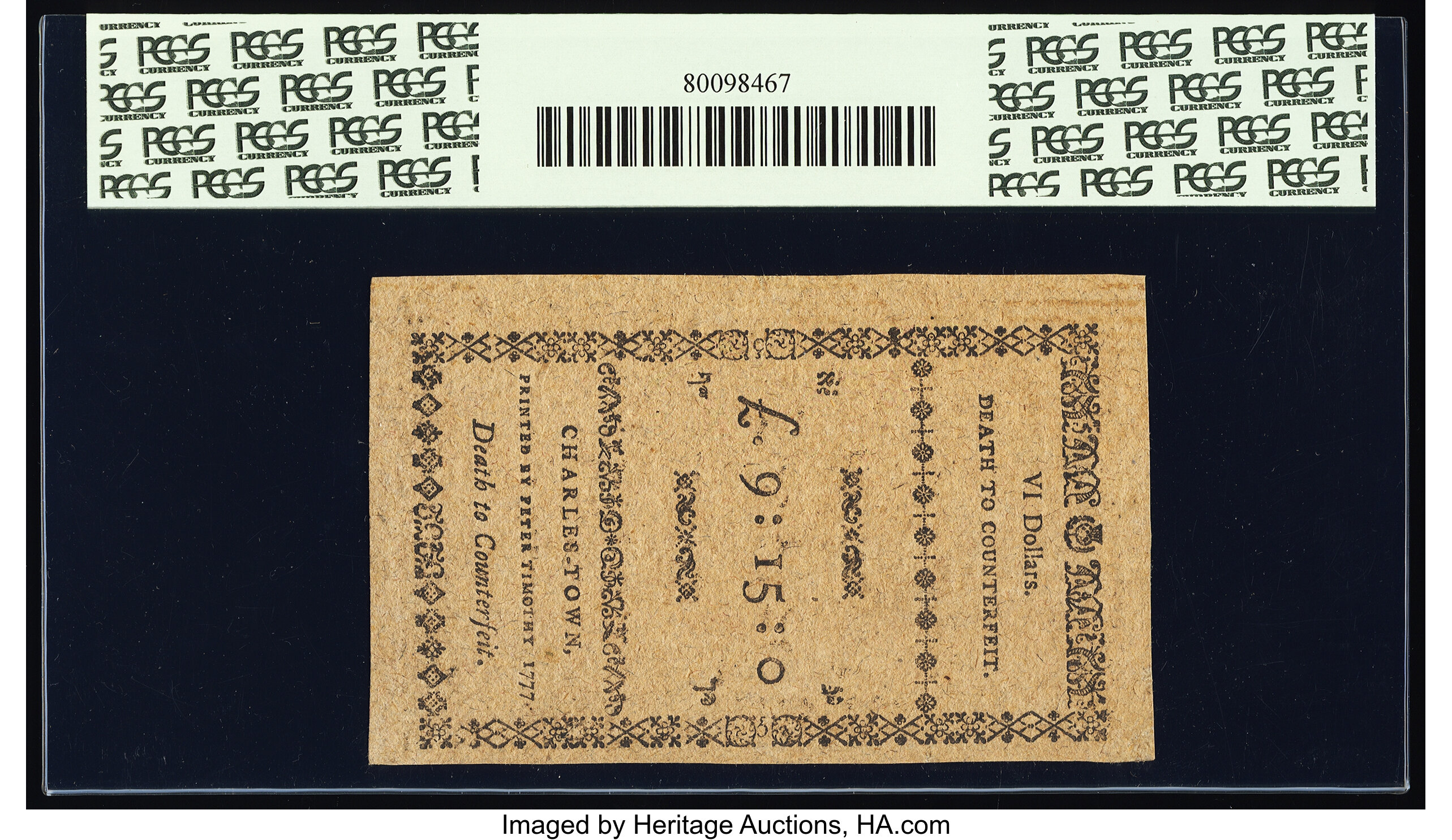 image for: South Carolina December 23, 1776 $6 Remainder PCGS About New 50....