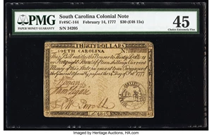image for: South Carolina February 14, 1777 $30 PMG Choice Extremely Fine 45....