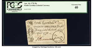 image for: South Carolina April 10, 1778 20s PCGS Extremely Fine 40....
