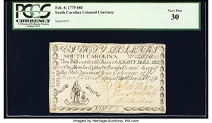 image for: South Carolina February 8, 1779 $80 PCGS Very Fine 30....
