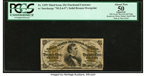 image for: Fr. 1299 25¢ Third Issue PCGS Apparent About New 50....
