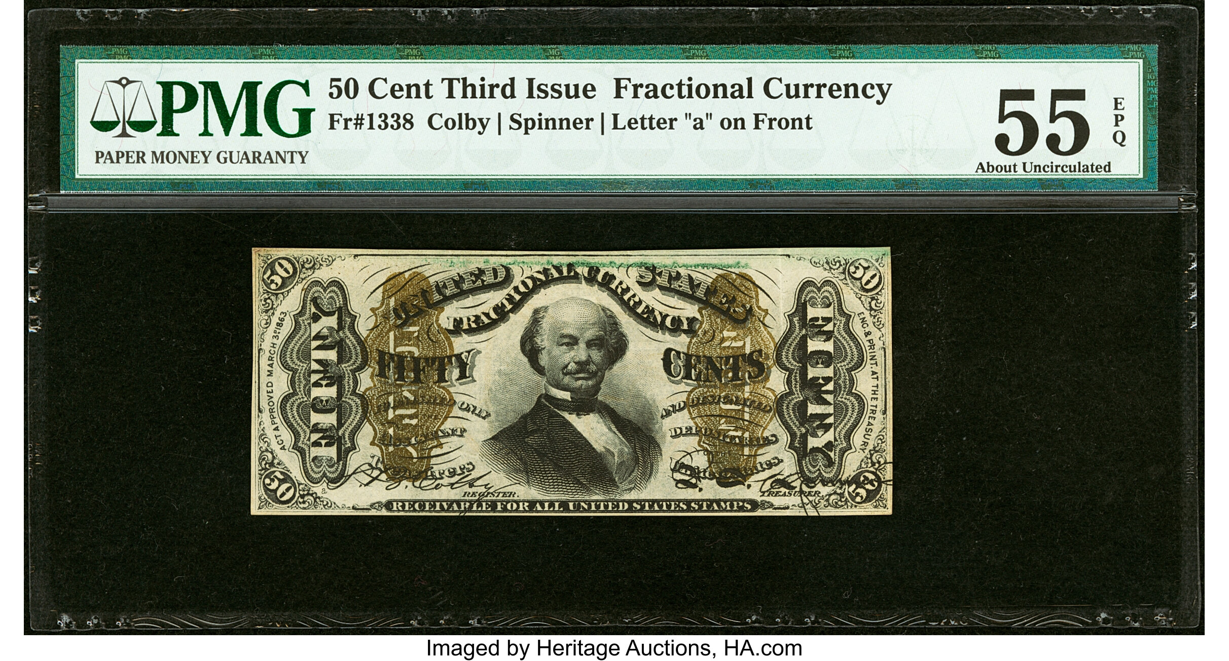 image for: Fr. 1338 50¢ Third Issue Spinner PMG About Uncirculated 55 EPQ....