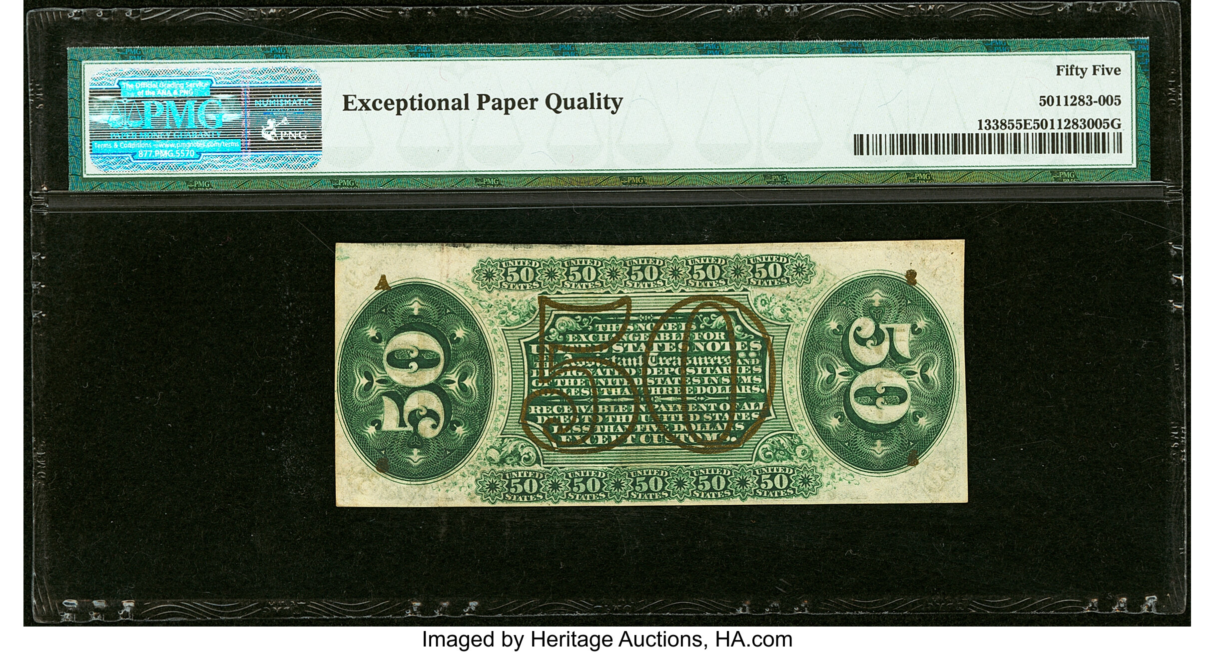 image for: Fr. 1338 50¢ Third Issue Spinner PMG About Uncirculated 55 EPQ....