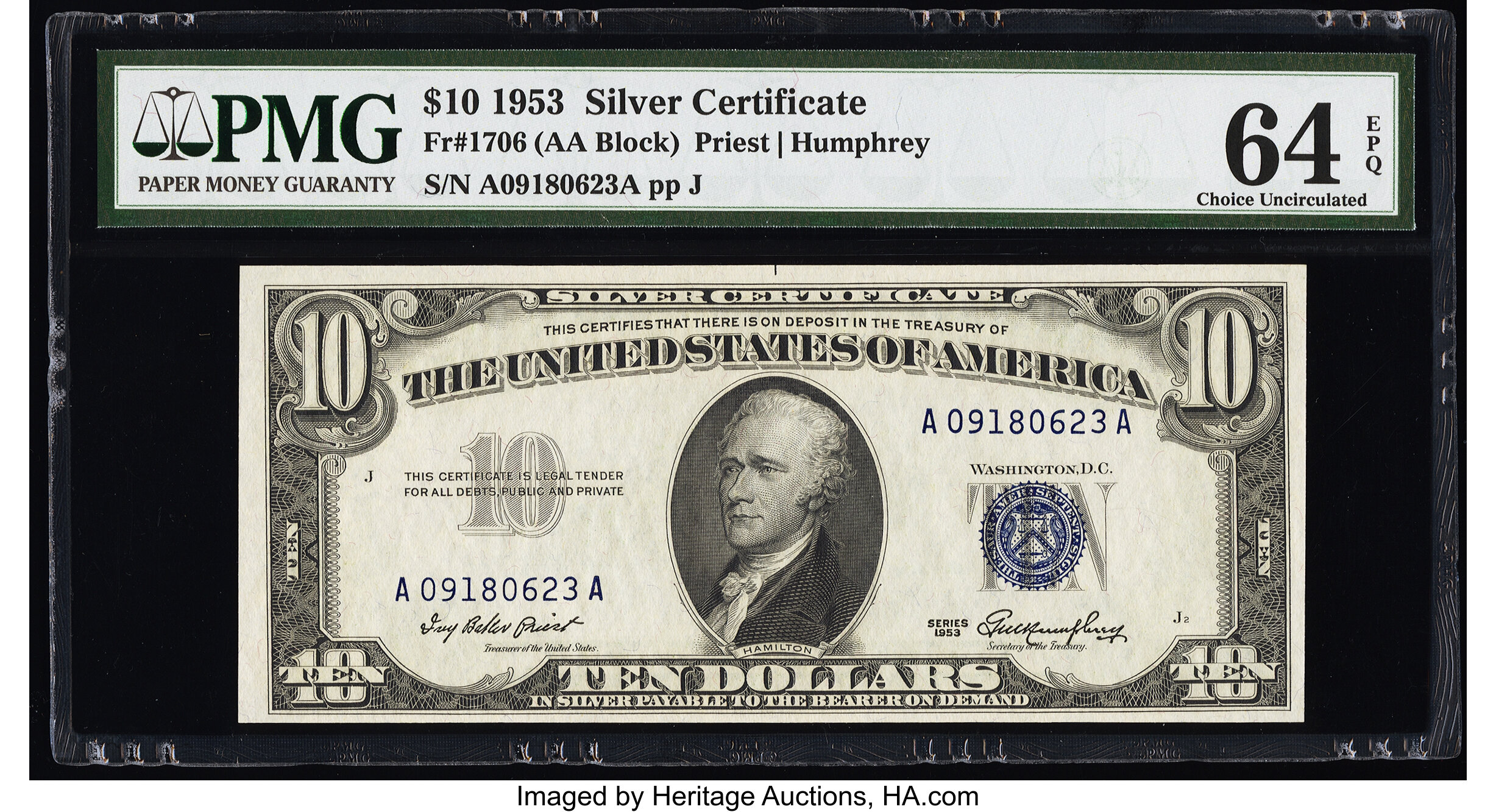 image for: Fr. 1706 $10 1953 Silver Certificate. PMG Choice Uncirculated 64 EPQ....