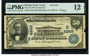 image for: Wichita Falls, TX - $50 1902 Plain Back Fr. 678 The City National Bank of Commerce Ch. # (S)4248 PMG Fine 12....