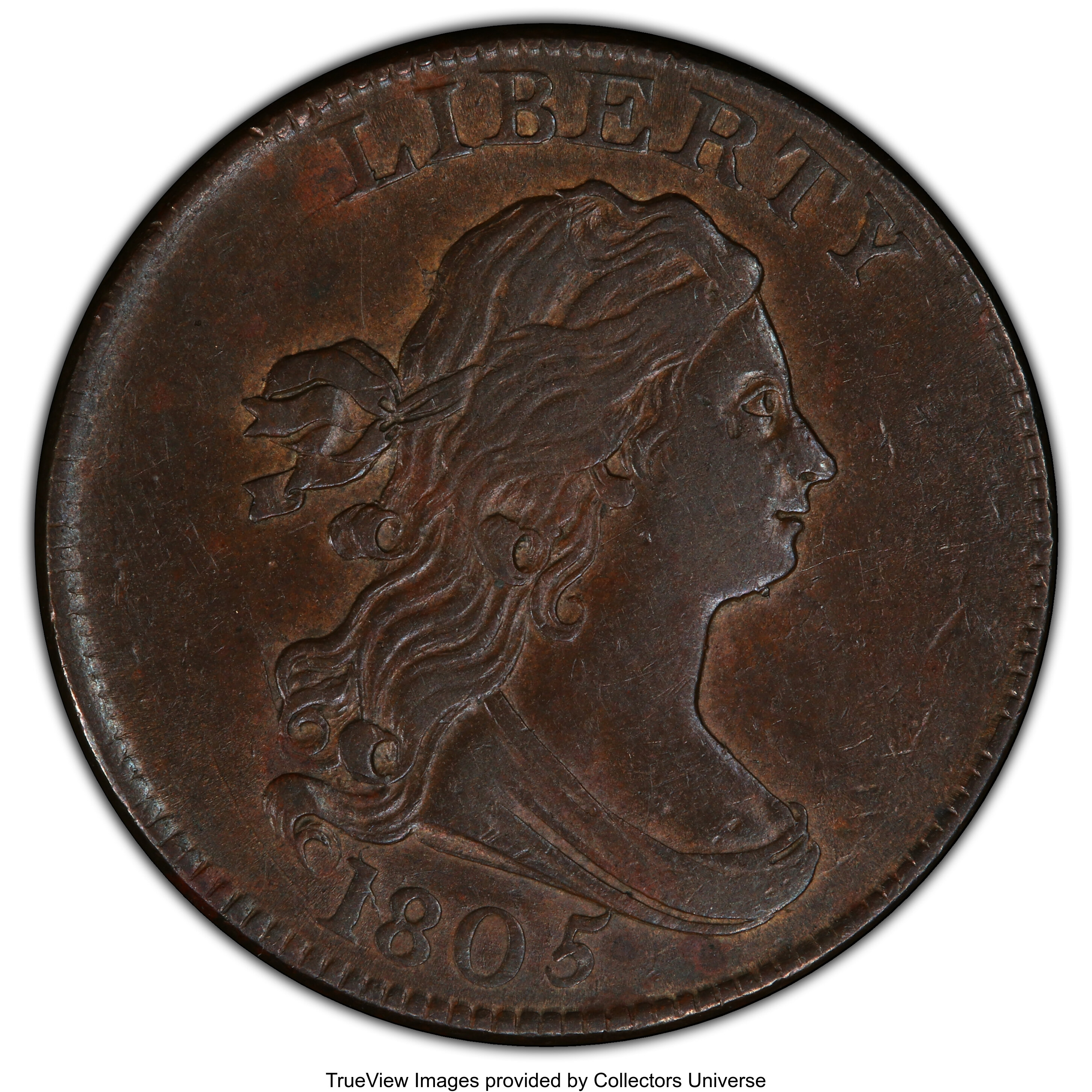 1805 1/2 C Large 5, Stems AU55 PCGS. PCGS Population: (11/12 and 0/0+). NGC Census: (0/0 and 0/0+). CDN: $1,000 Whsle. Bid ...