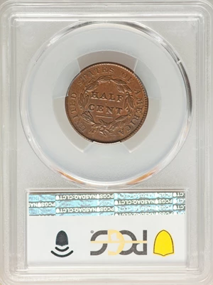 image for: 1828 1/2 C 13 Stars, C-1, B-1, R.2, AU50 PCGS. PCGS Population: (1/20). NGC Census: (1/26). CDN: $300 Whsle. Bid for NGC/PC...