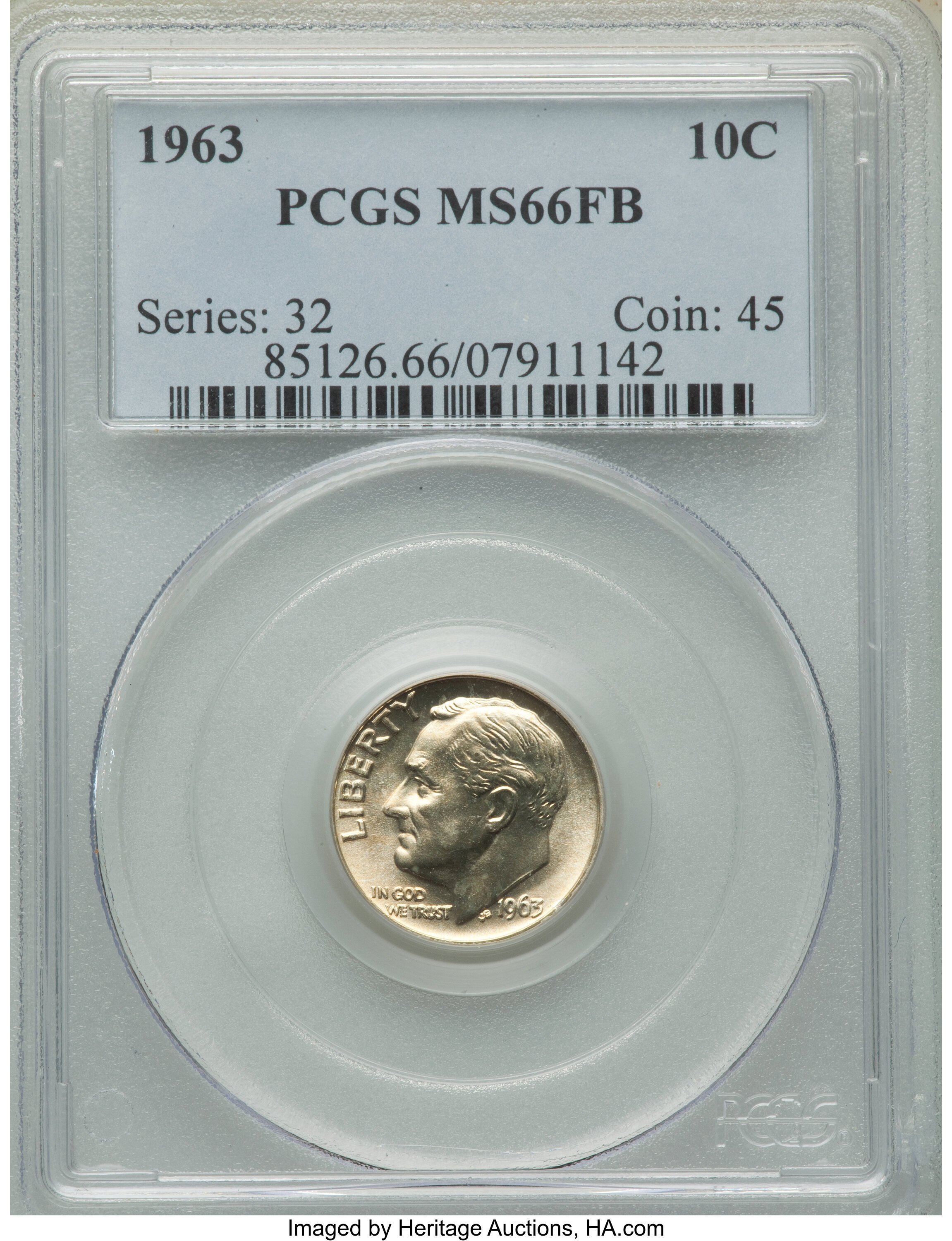 image for: 1963 10C MS66 Full Bands PCGS. PCGS Population: (106/9). NGC Census: (61/17). CDN: $60 Whsle. Bid for NGC/PCGS MS66. Mintag...