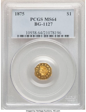 image for: 1875 $1 Indian Octagonal 1 Dollar, BG-1127, R.4, MS64 PCGS. PCGS Population: (11/2). NGC Census: (0/0). MS64. ...