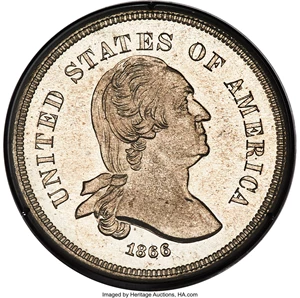image for: 1866 5C Washington Five Cent, Judd-461, Pollock-535, Baker-45, Musante GW-772, R.5, PR64 PCGS. CAC. A bust of George Washin...