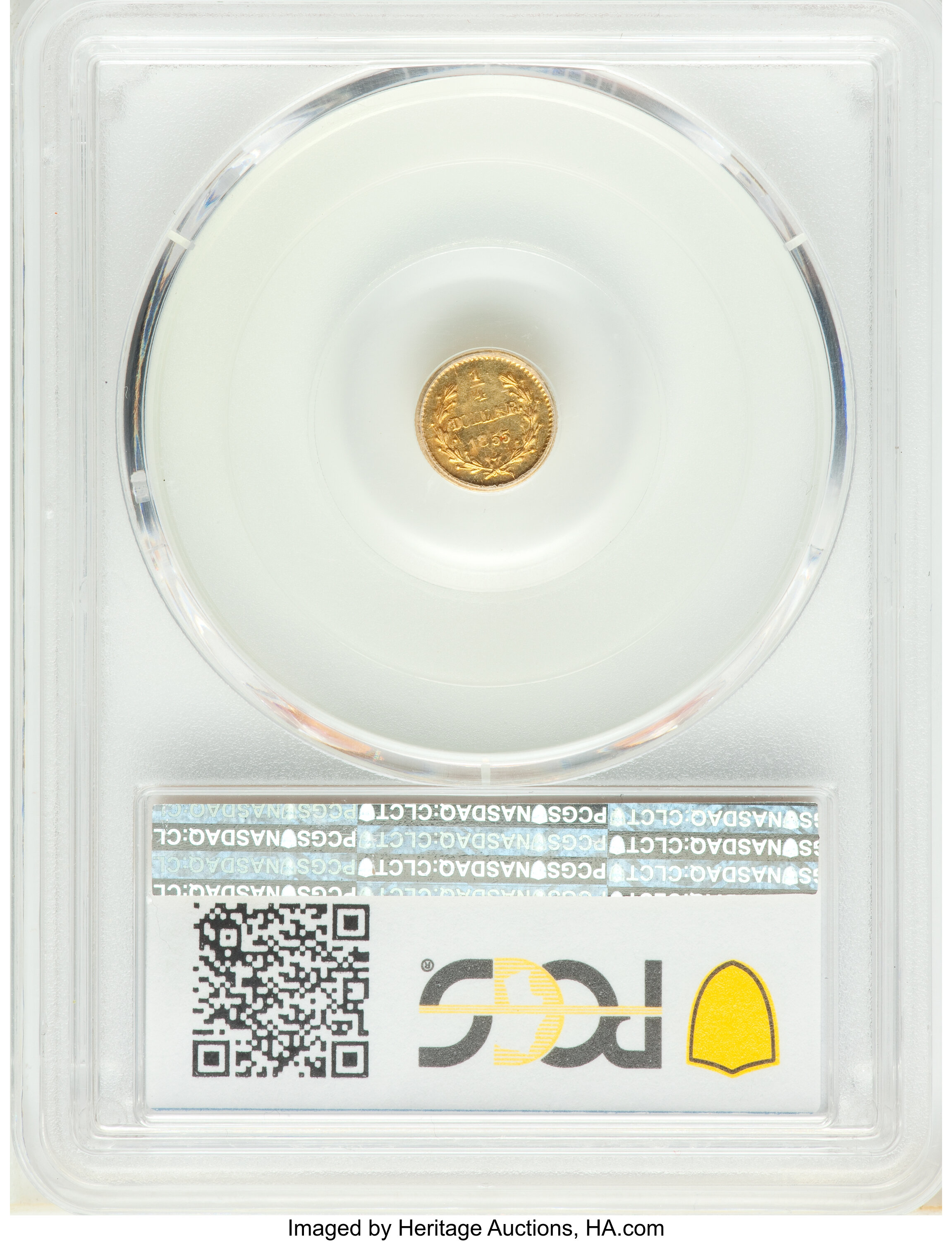 image for: 1855 25C Liberty Round 25 Cents, BG-227, R.6, MS63 PCGS. PCGS Population: (26/5 and 0/0+). NGC Census: (2/4 and 0/0+). MS63...