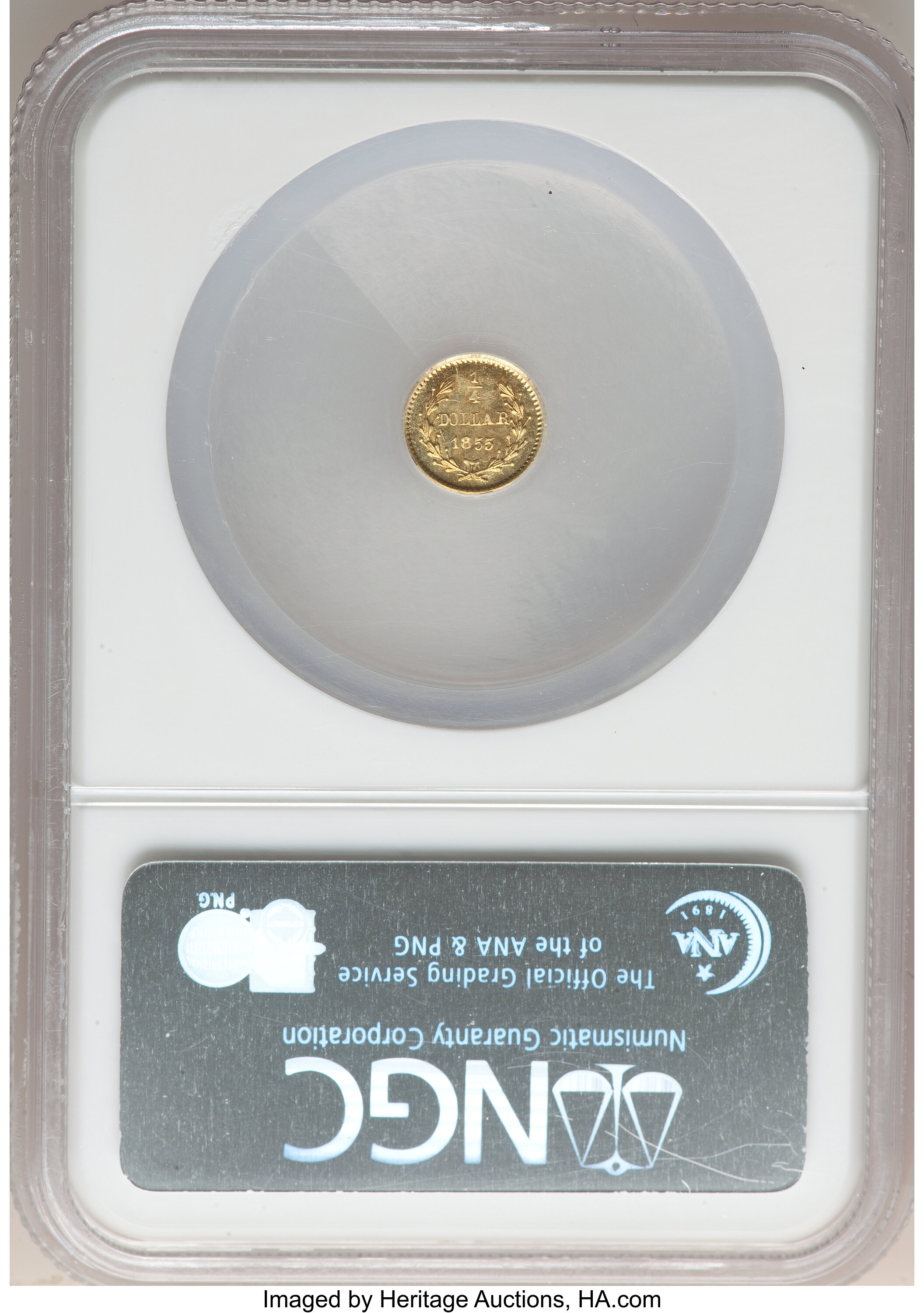 image for: 1855 25C Liberty Round 25 Cents, BG-227, R.6, MS65 NGC. NGC Census: (2/0). PCGS Population: (1/0). MS65. ...