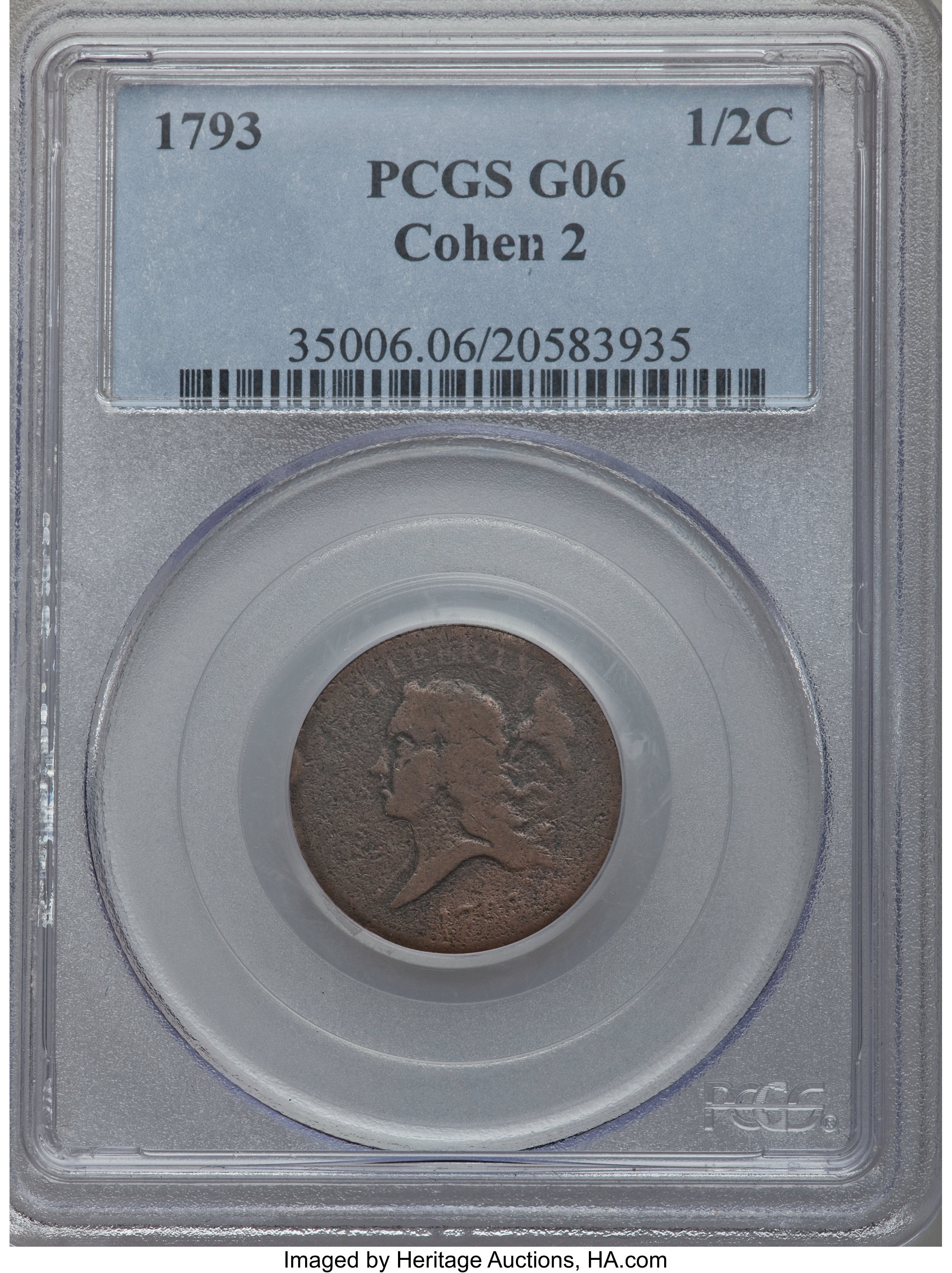 image for: 1793 1/2 C C-2, B-2, R.3, Good 6 PCGS. Cohen-2 is typically seen only in lower grades, such as the present Good 6 represent...