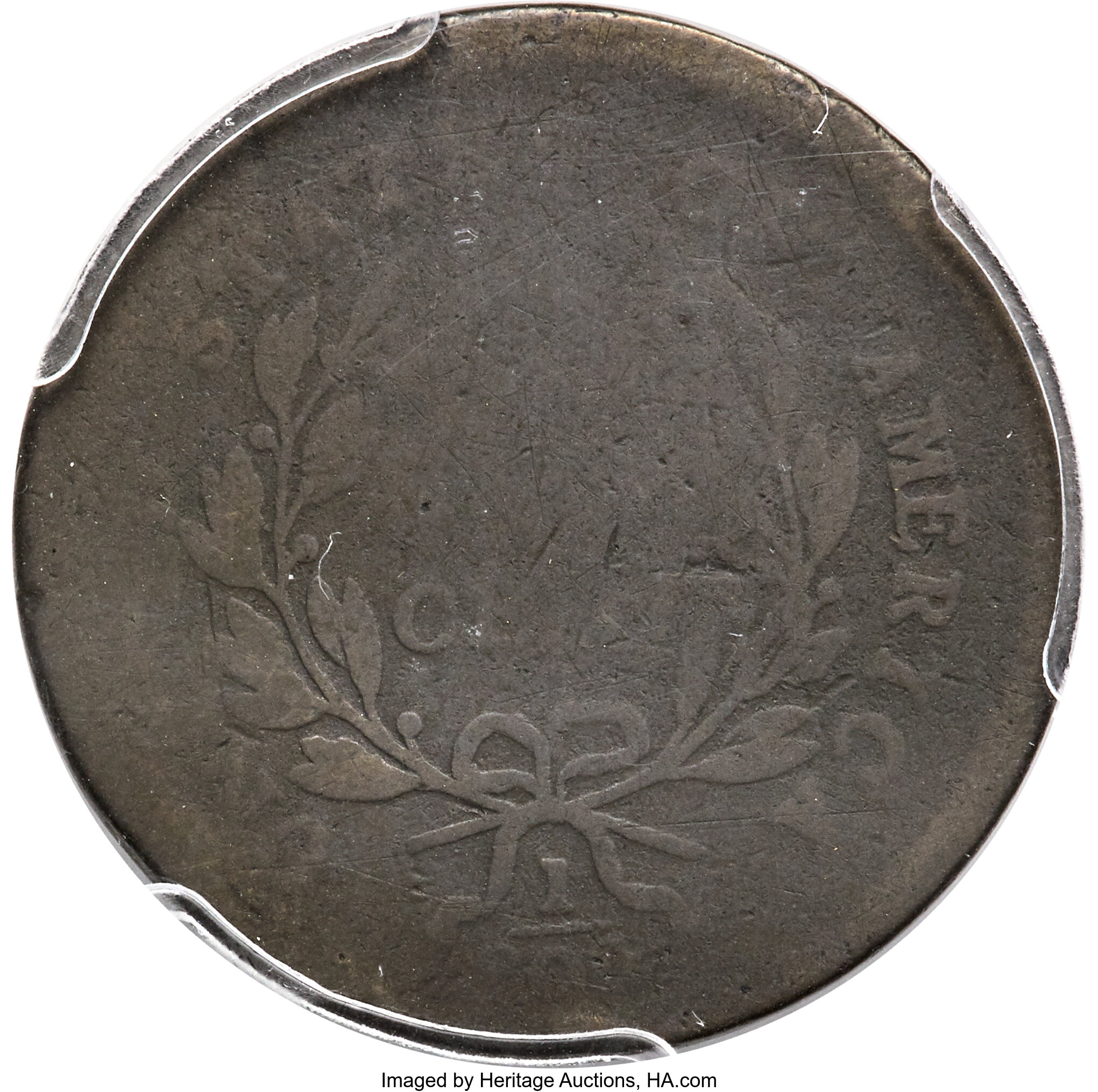 image for: 1796 1/2 C With Pole, C-2, B-2, High R.4, AG3 PCGS. CAC. The vast majority of 1796 Cohen-2 half cents are well worn, dark, ...