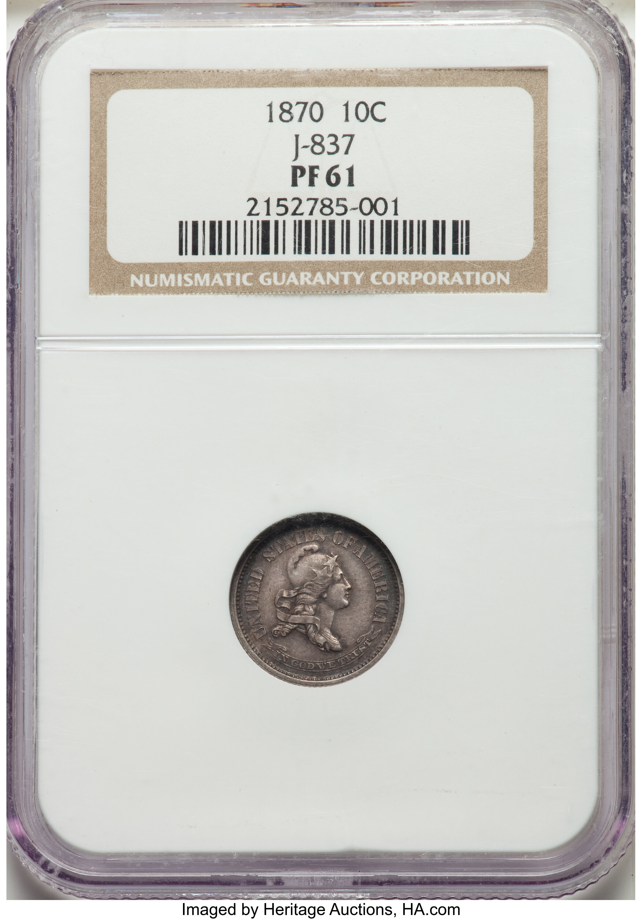 image for: 1870 10C J-837 PR61 NGC. NGC Census: (1/24). PCGS Population: (1/41).  From The Gold Coast Collection....