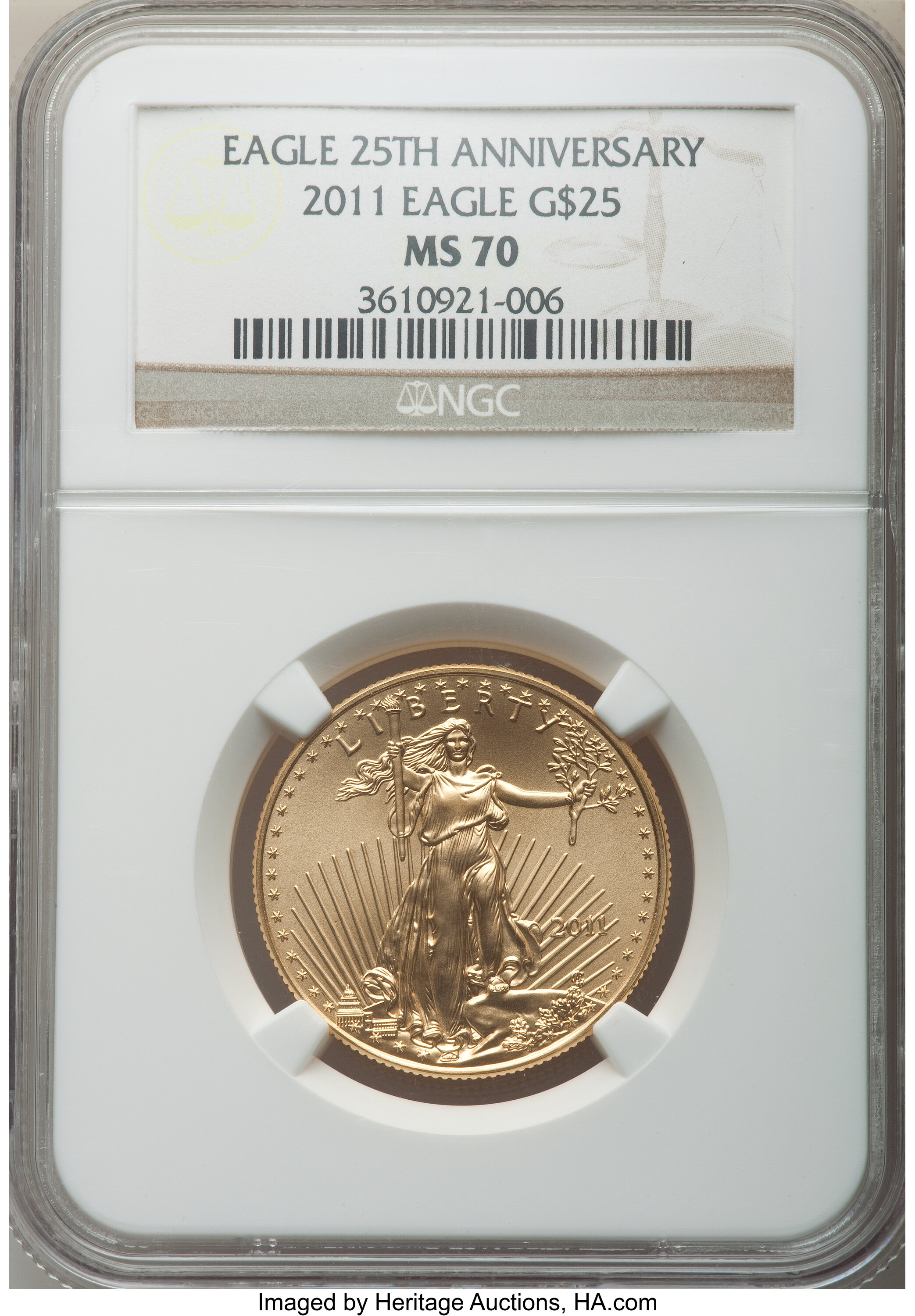 image for: 2011 $25 Half-Ounce Gold Eagle, 25th Anniversary, MS70 NGC. NGC Census: (0). PCGS Population: (3). MS70....