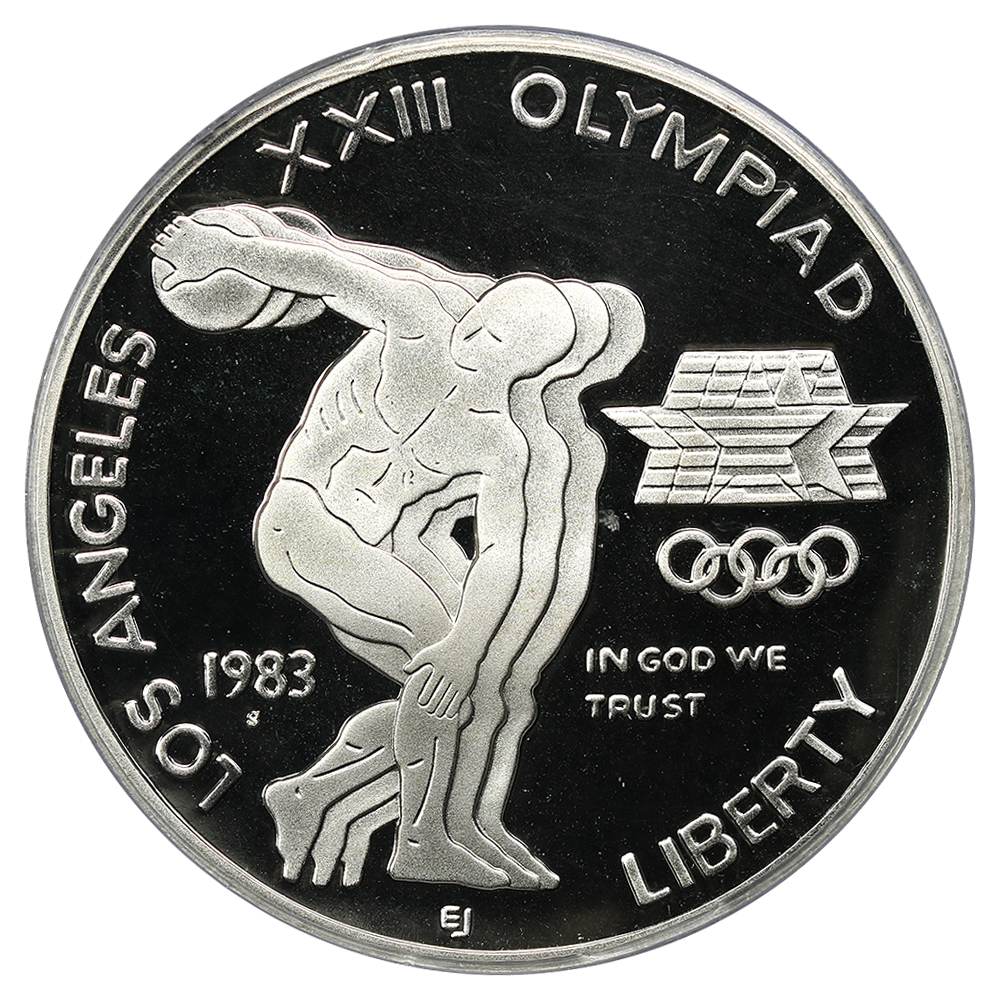 1983 S Los Angeles Olympiad Discus Thrower Silver dollar PR Values