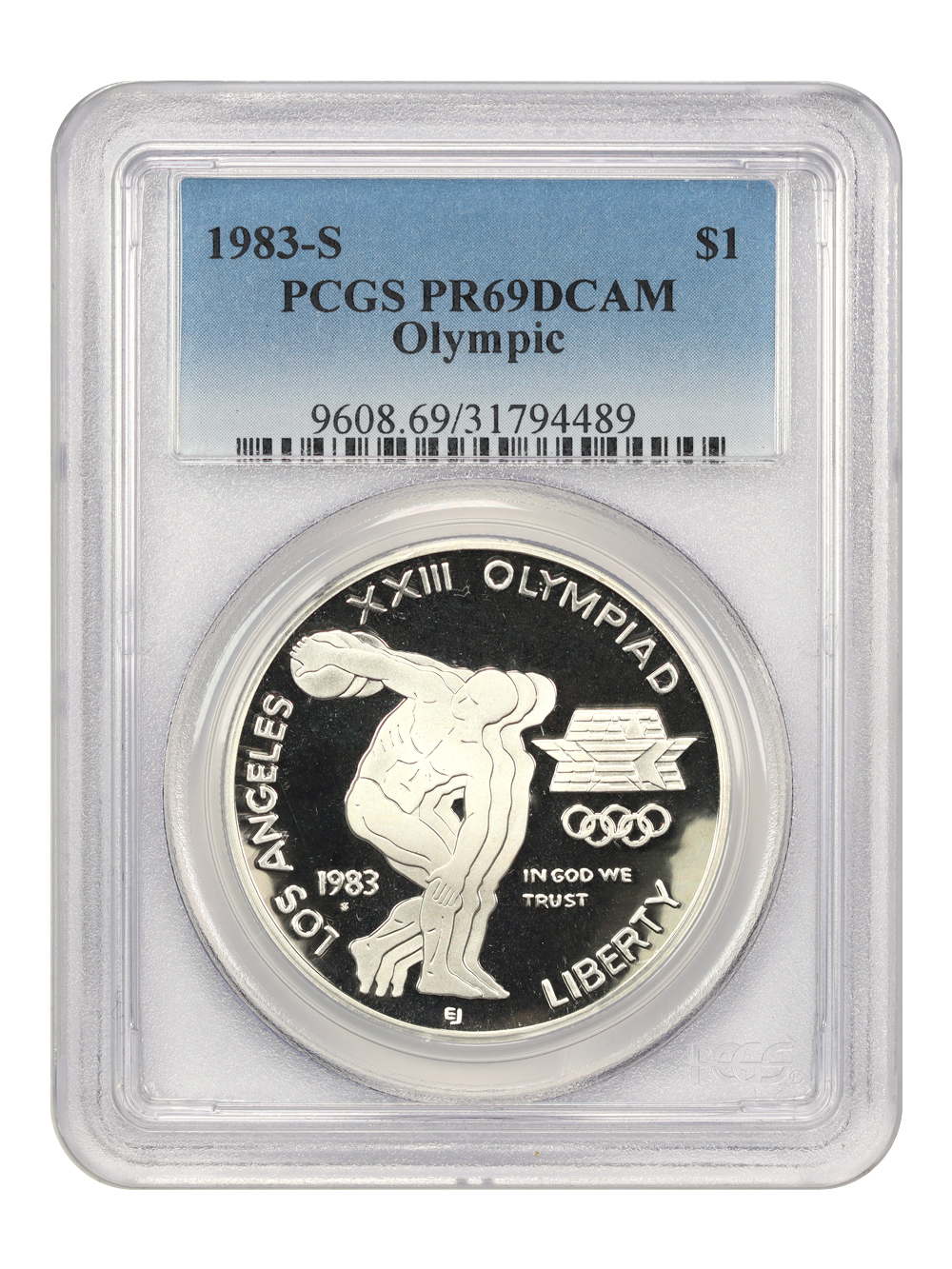1983 S Los Angeles Olympiad Discus Thrower Silver dollar PR Values