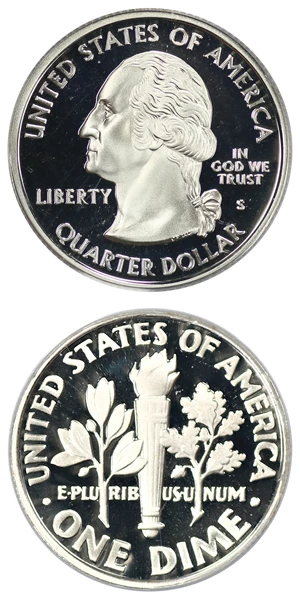 image for: Investor Lot of 2007-S 10c and 2002-S Louisiana 25c PCGS PR69 DCAM (Silver 2 Coins Total)