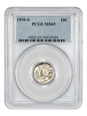 image for: 1936-S 10c PCGS MS65