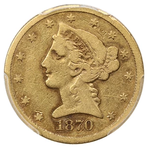image for: 1870-CC $5 PCGS/CAC F12 ex: D.L. Hansen
