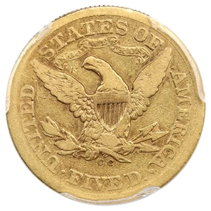 image for: 1870-CC $5 PCGS/CAC F12 ex: D.L. Hansen