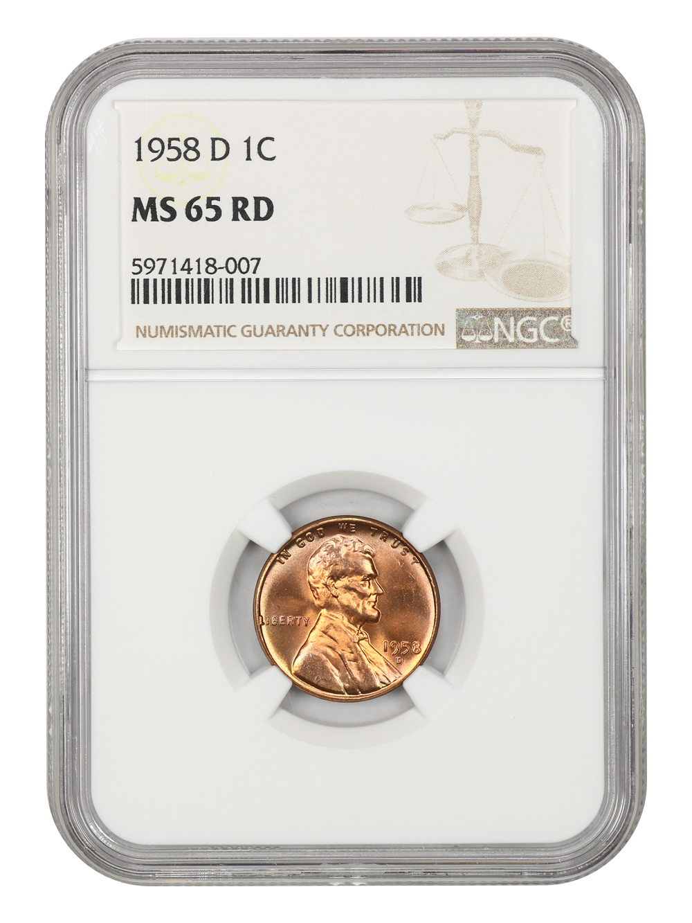 1958-D 1c MS RD MS65 RD CAC thumbnail 3